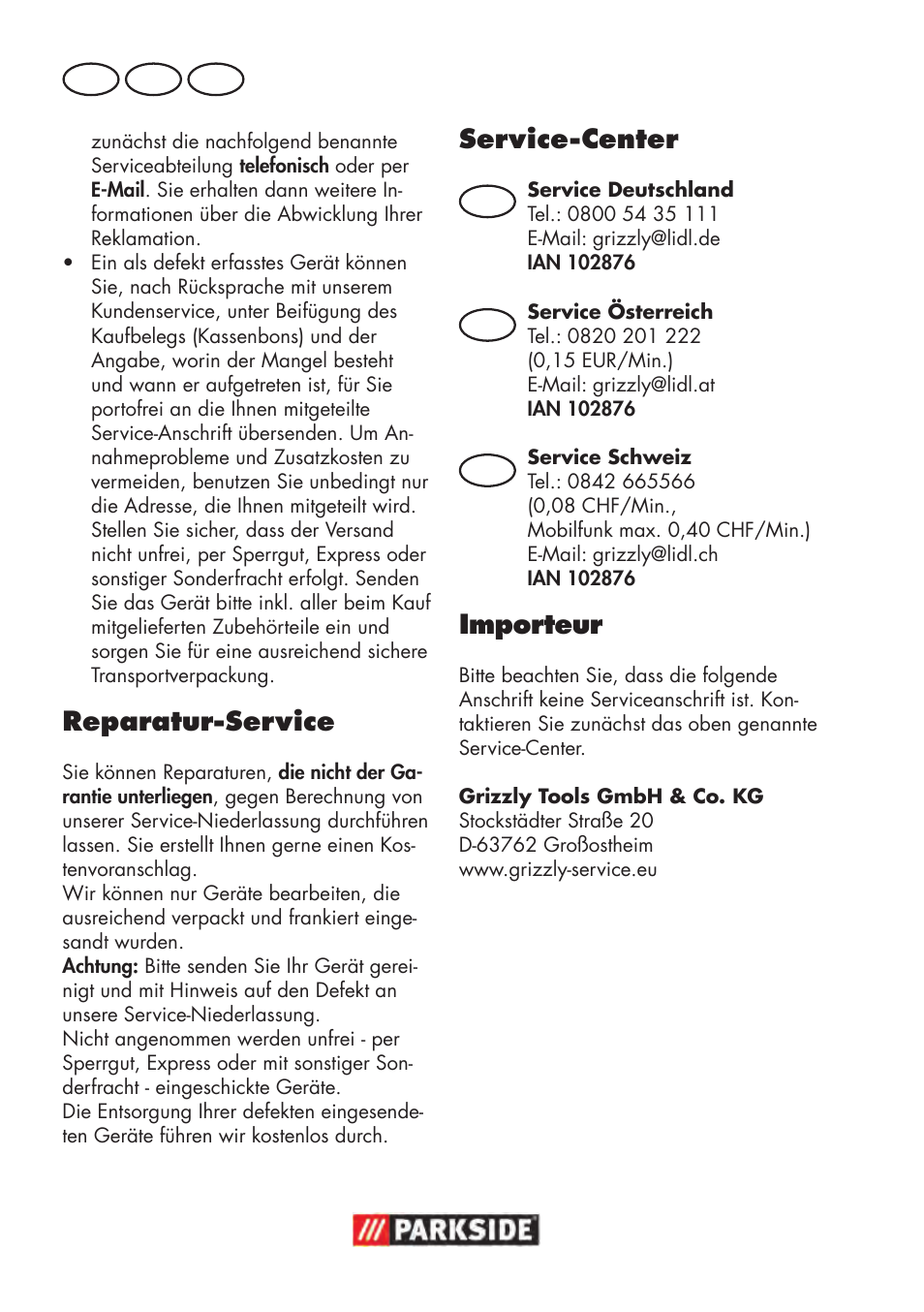 Reparatur-service, Service-center, Importeur | Parkside PDOS 200 B2 User Manual | Page 96 / 104