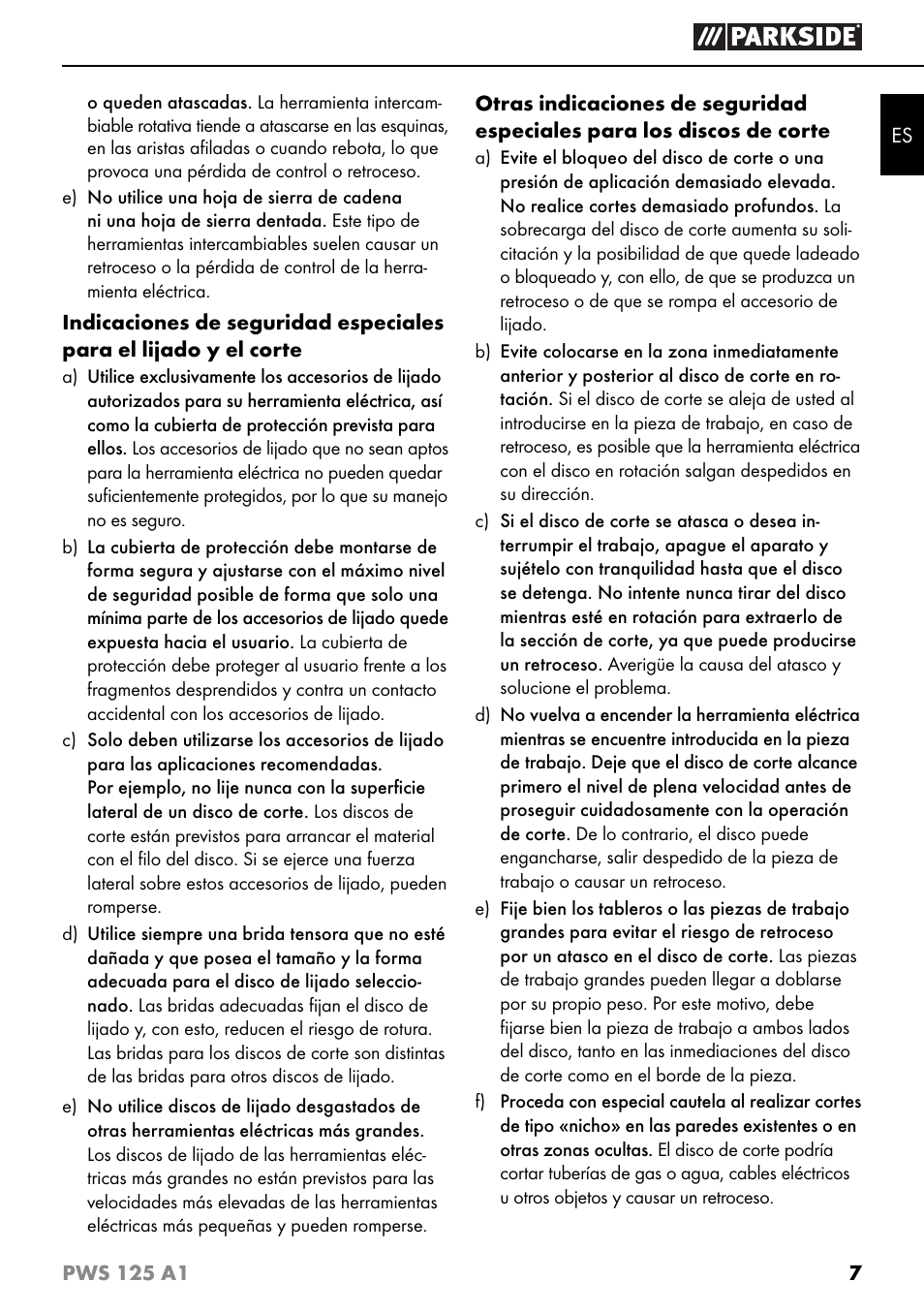 Parkside PWS 125 A1 User Manual | Page 10 / 79