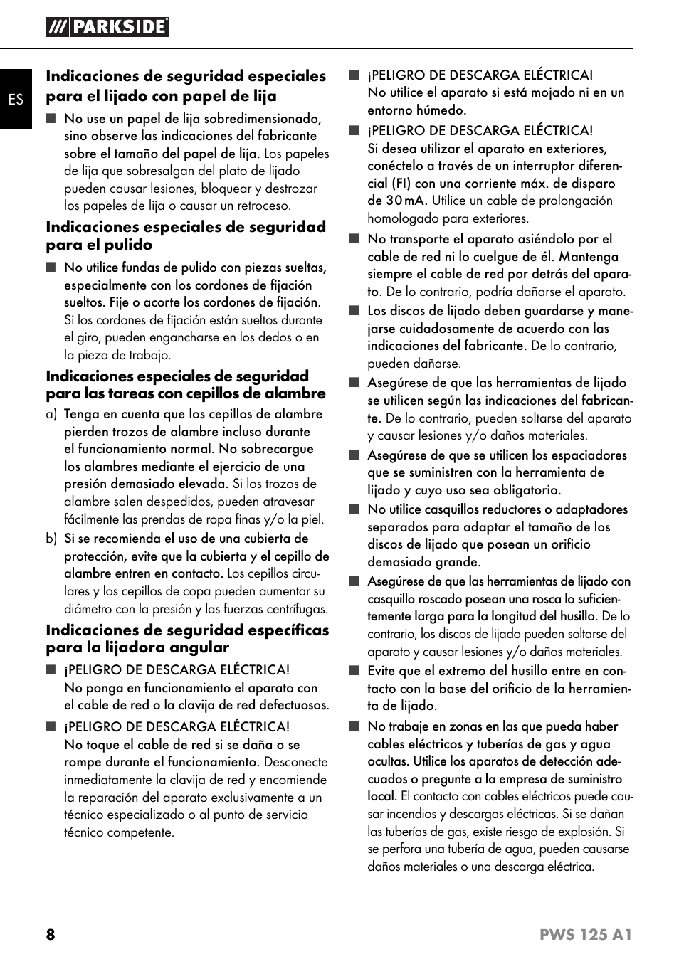 Parkside PWS 125 A1 User Manual | Page 11 / 79