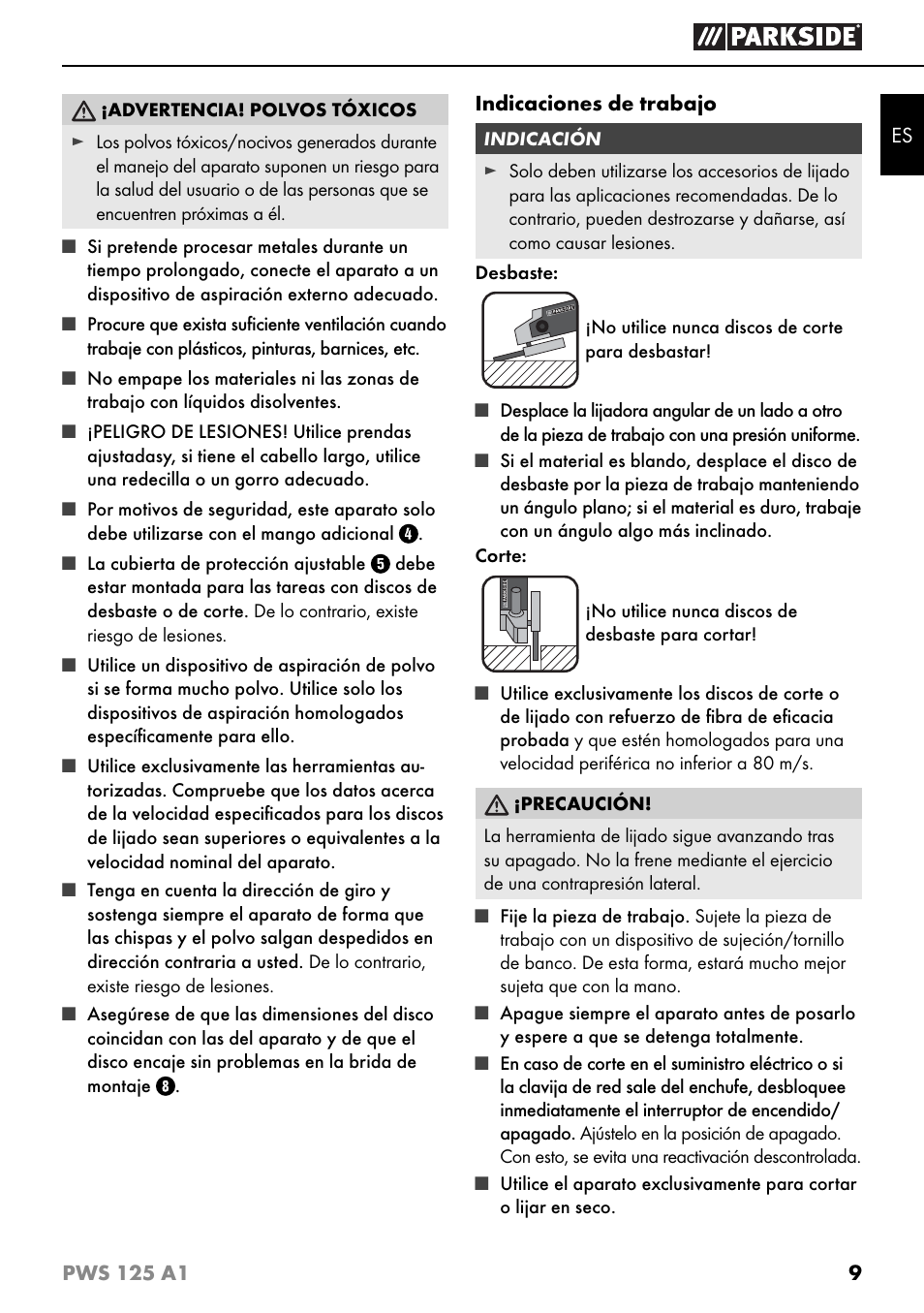 Parkside PWS 125 A1 User Manual | Page 12 / 79