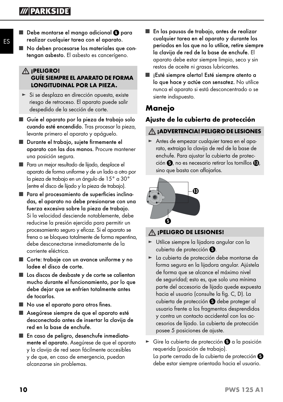 Manejo | Parkside PWS 125 A1 User Manual | Page 13 / 79