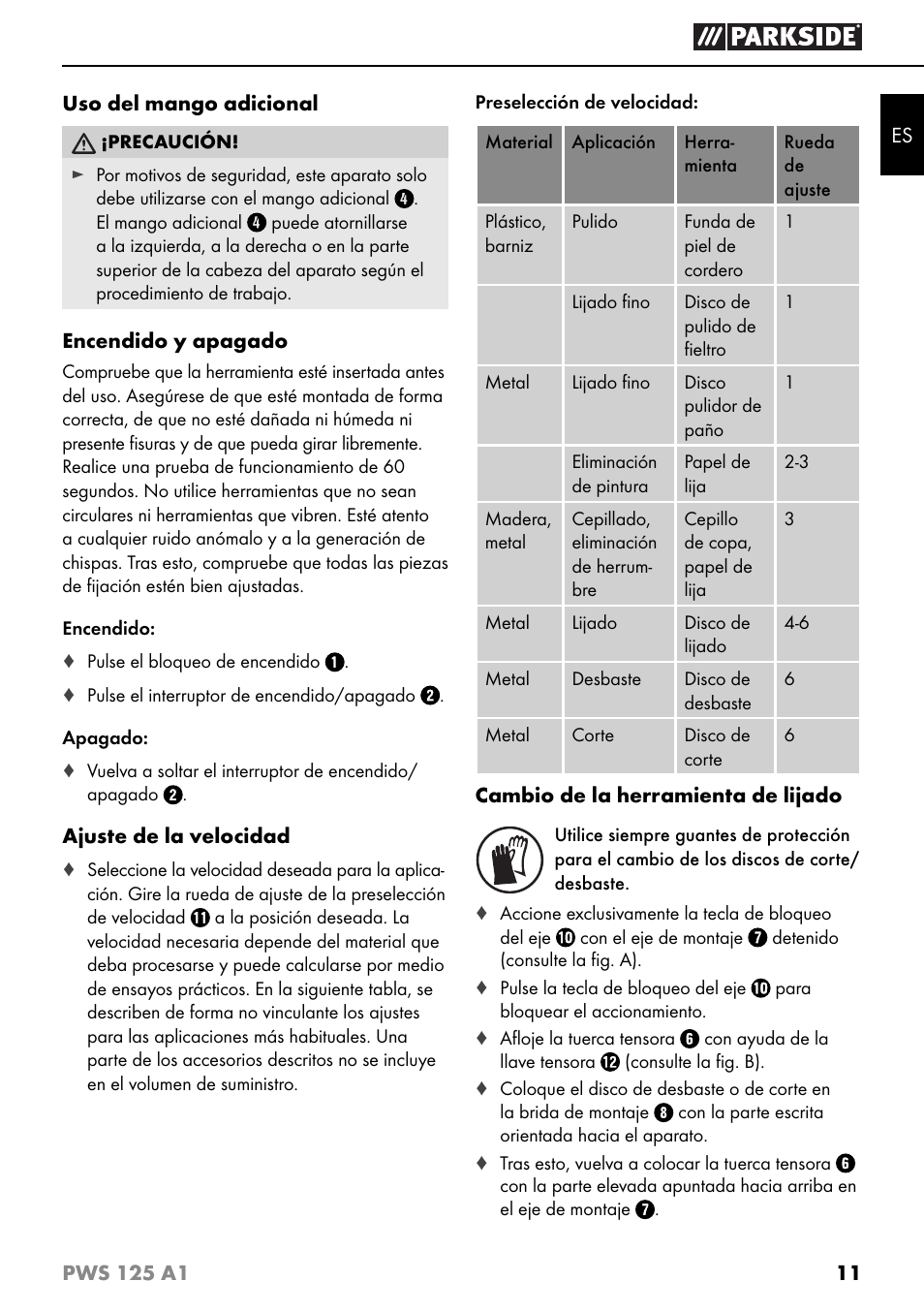 Parkside PWS 125 A1 User Manual | Page 14 / 79