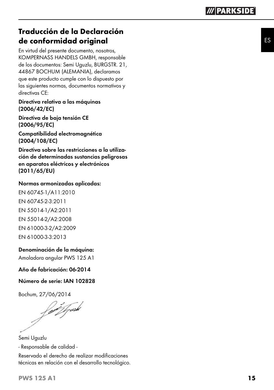 Parkside PWS 125 A1 User Manual | Page 18 / 79