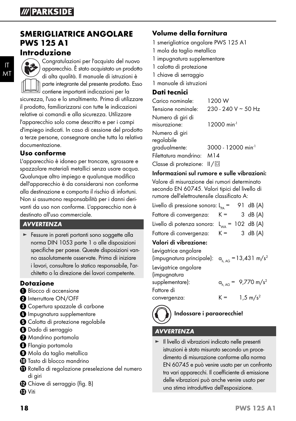 Smerigliatrice angolare pws 125 a1 introduzione | Parkside PWS 125 A1 User Manual | Page 21 / 79