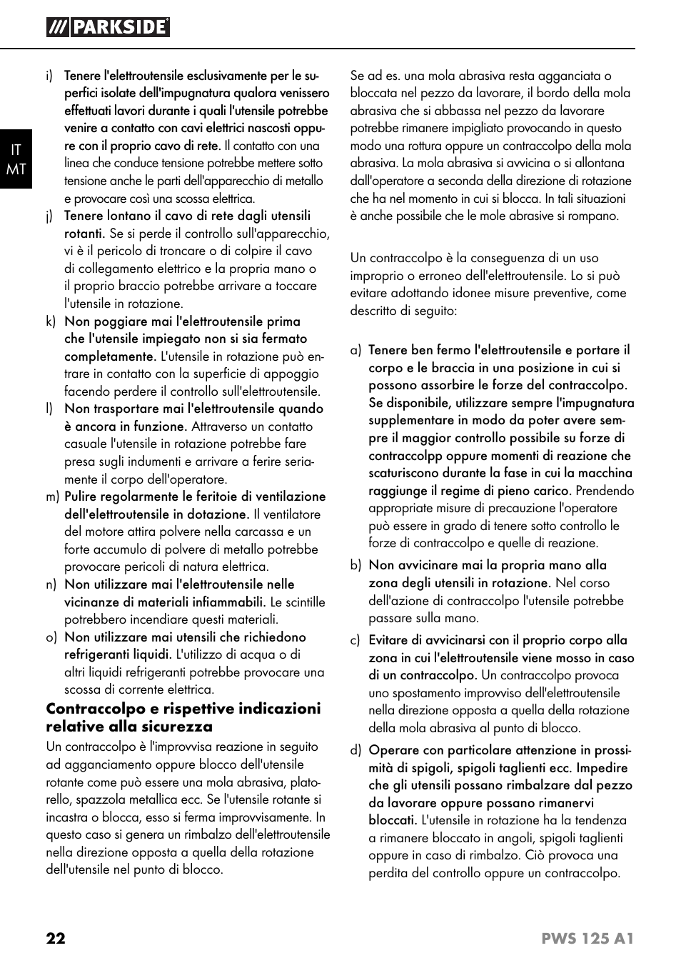 Parkside PWS 125 A1 User Manual | Page 25 / 79