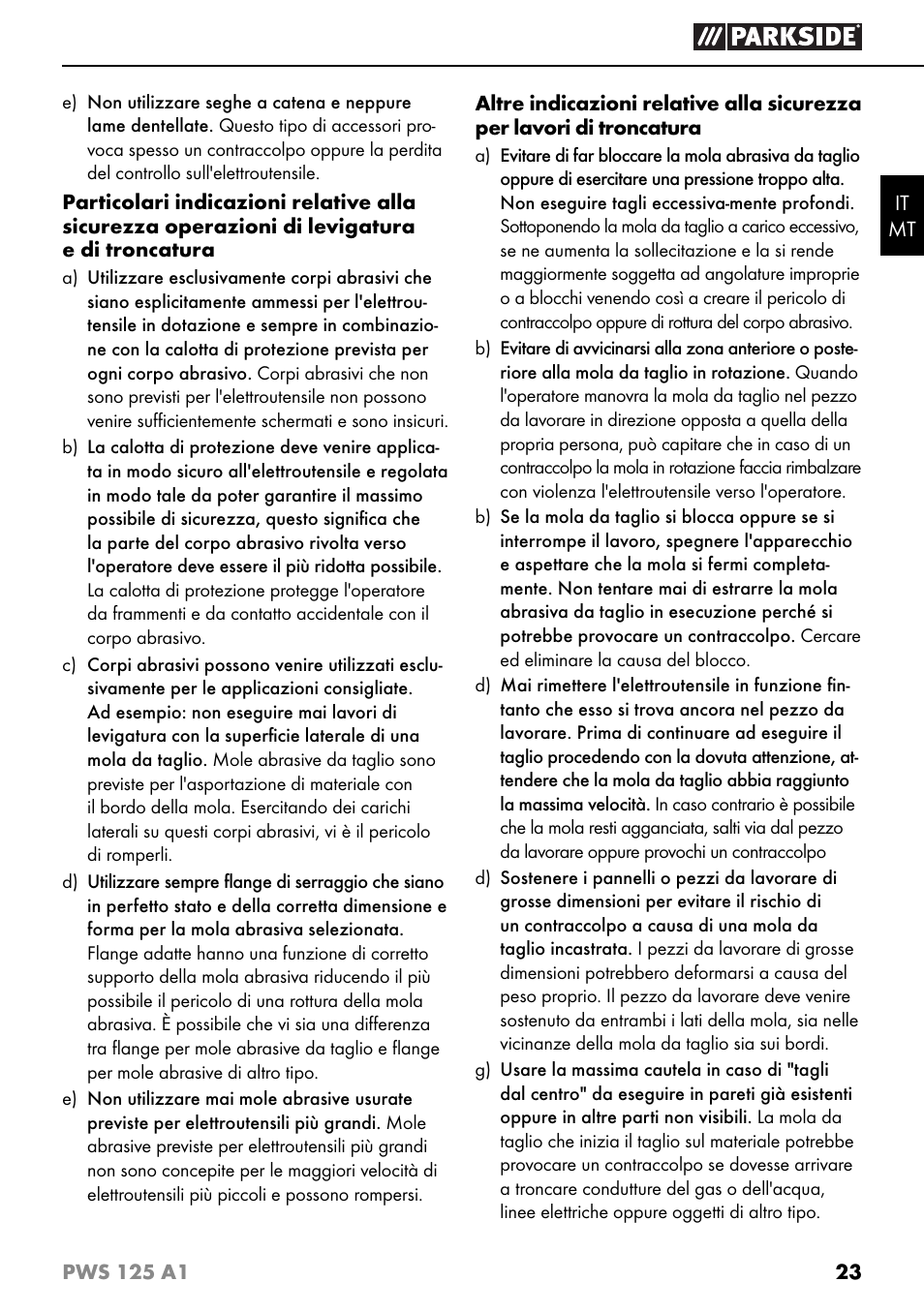 Parkside PWS 125 A1 User Manual | Page 26 / 79