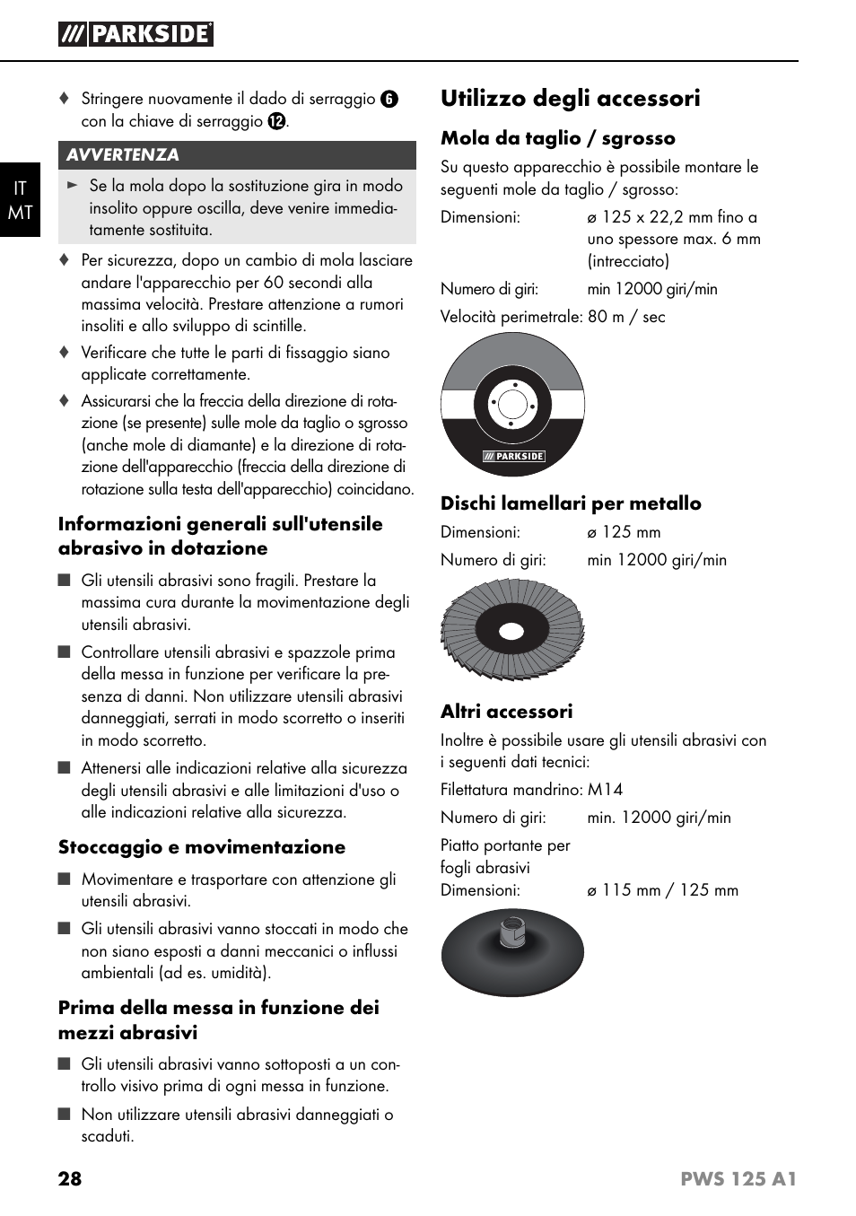 Utilizzo degli accessori | Parkside PWS 125 A1 User Manual | Page 31 / 79