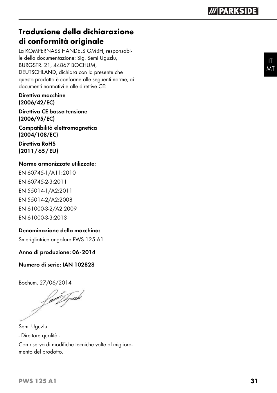 Parkside PWS 125 A1 User Manual | Page 34 / 79