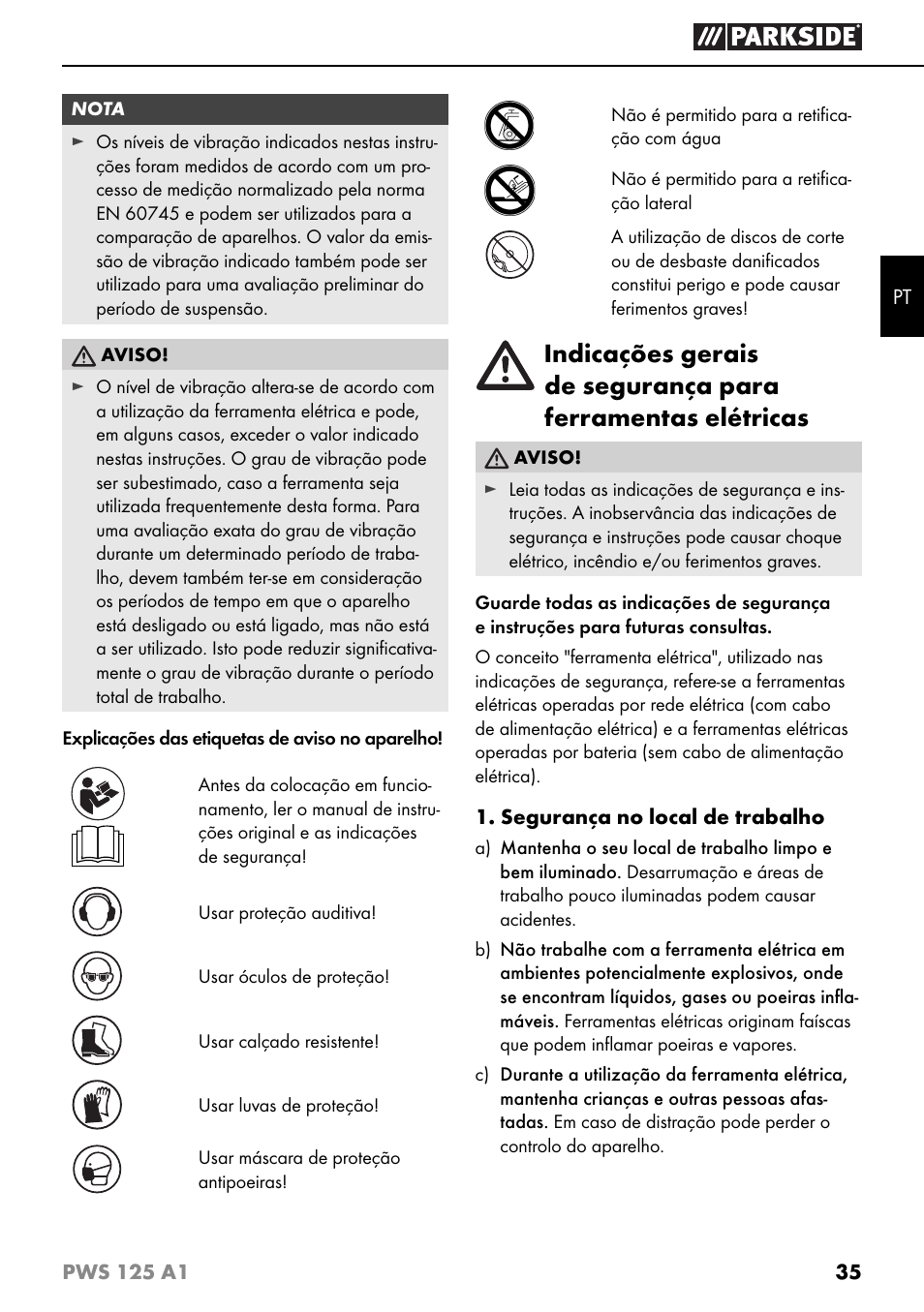 Parkside PWS 125 A1 User Manual | Page 38 / 79
