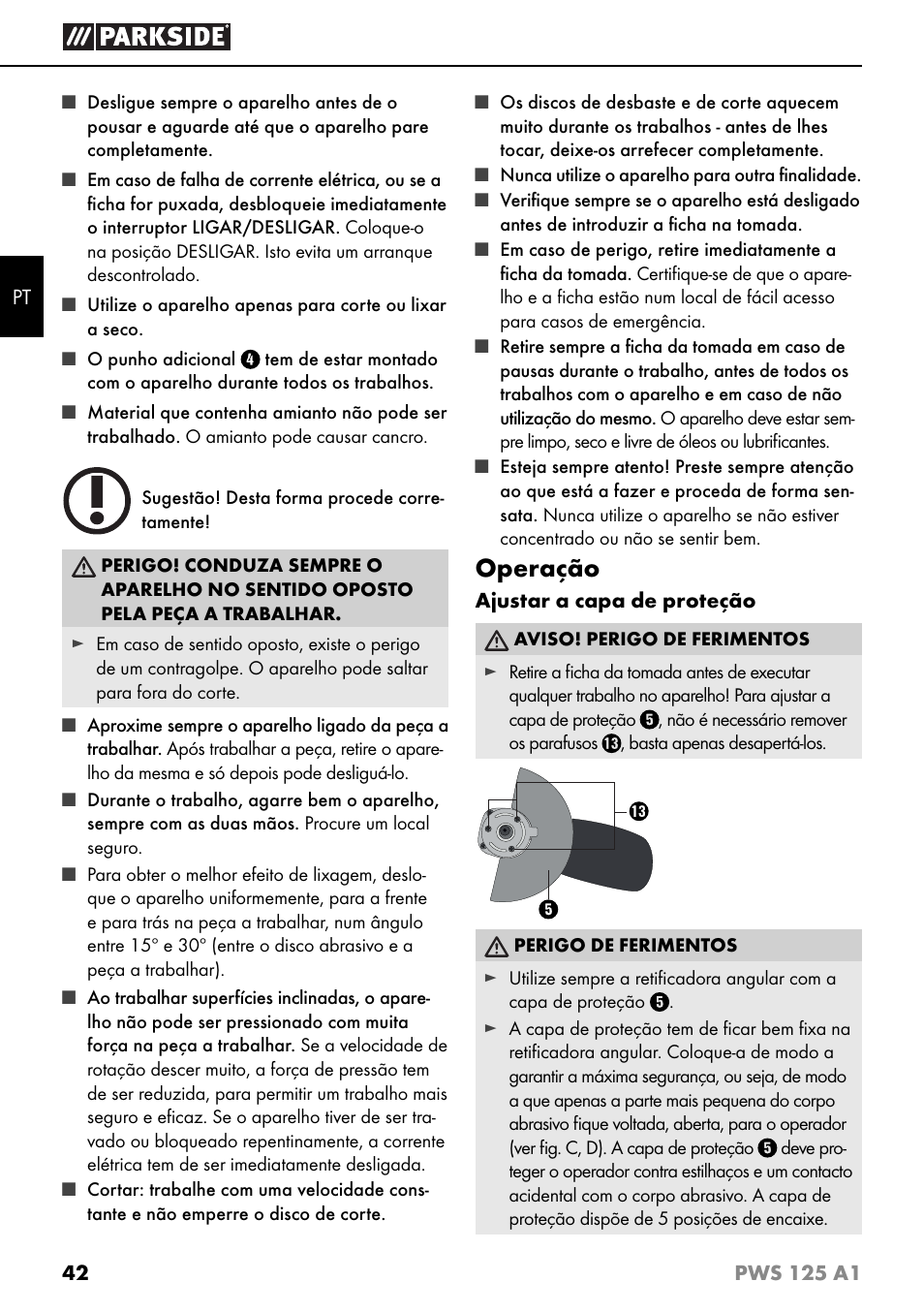 Operação | Parkside PWS 125 A1 User Manual | Page 45 / 79