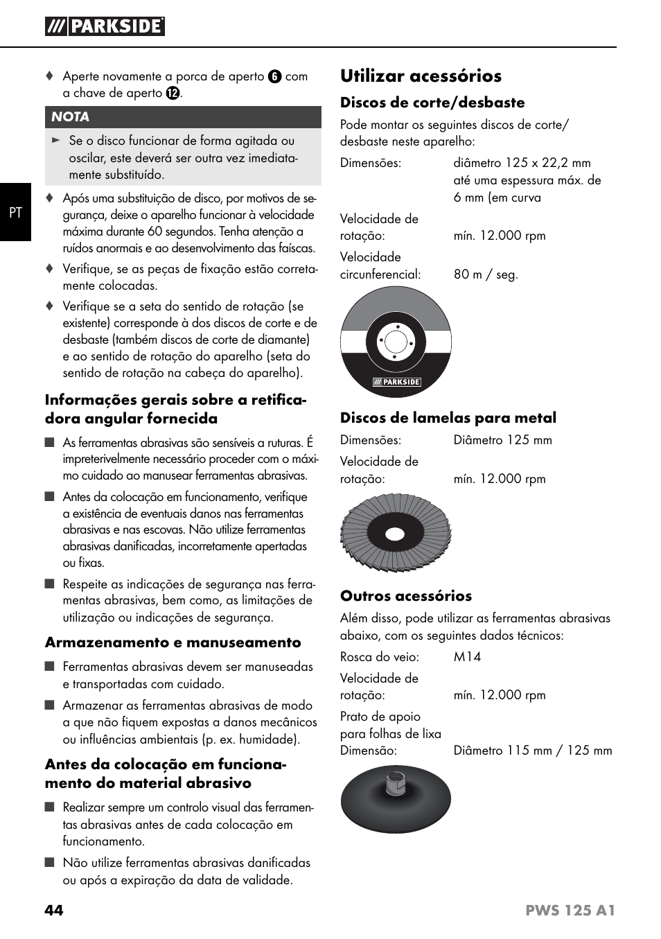 Utilizar acessórios | Parkside PWS 125 A1 User Manual | Page 47 / 79
