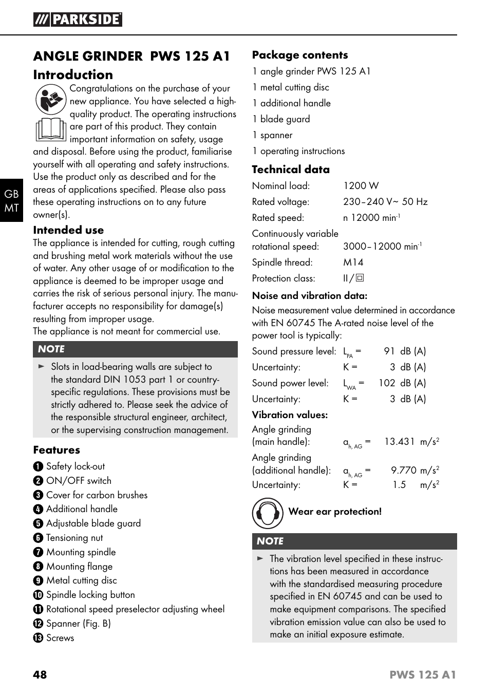 Angle grinder pws 125 a1 introduction | Parkside PWS 125 A1 User Manual | Page 51 / 79