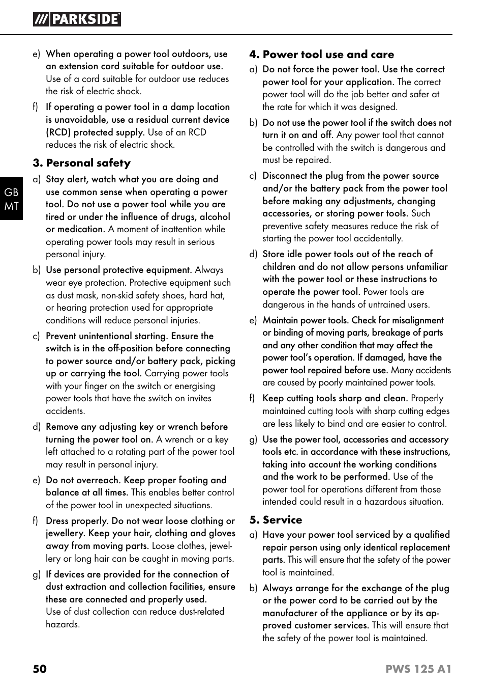 Parkside PWS 125 A1 User Manual | Page 53 / 79