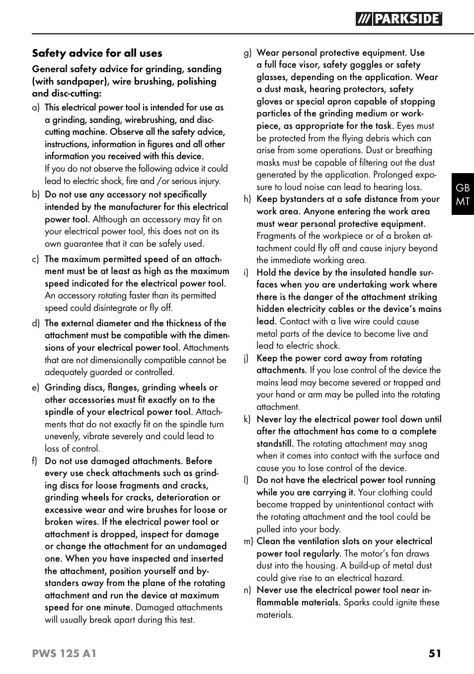 Parkside PWS 125 A1 User Manual | Page 54 / 79