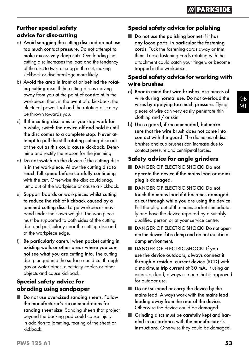 Parkside PWS 125 A1 User Manual | Page 56 / 79