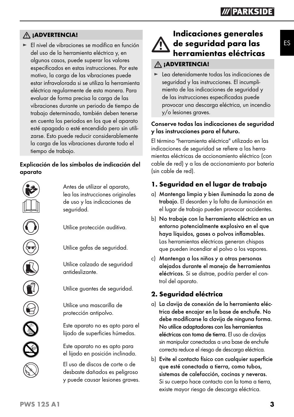 Parkside PWS 125 A1 User Manual | Page 6 / 79
