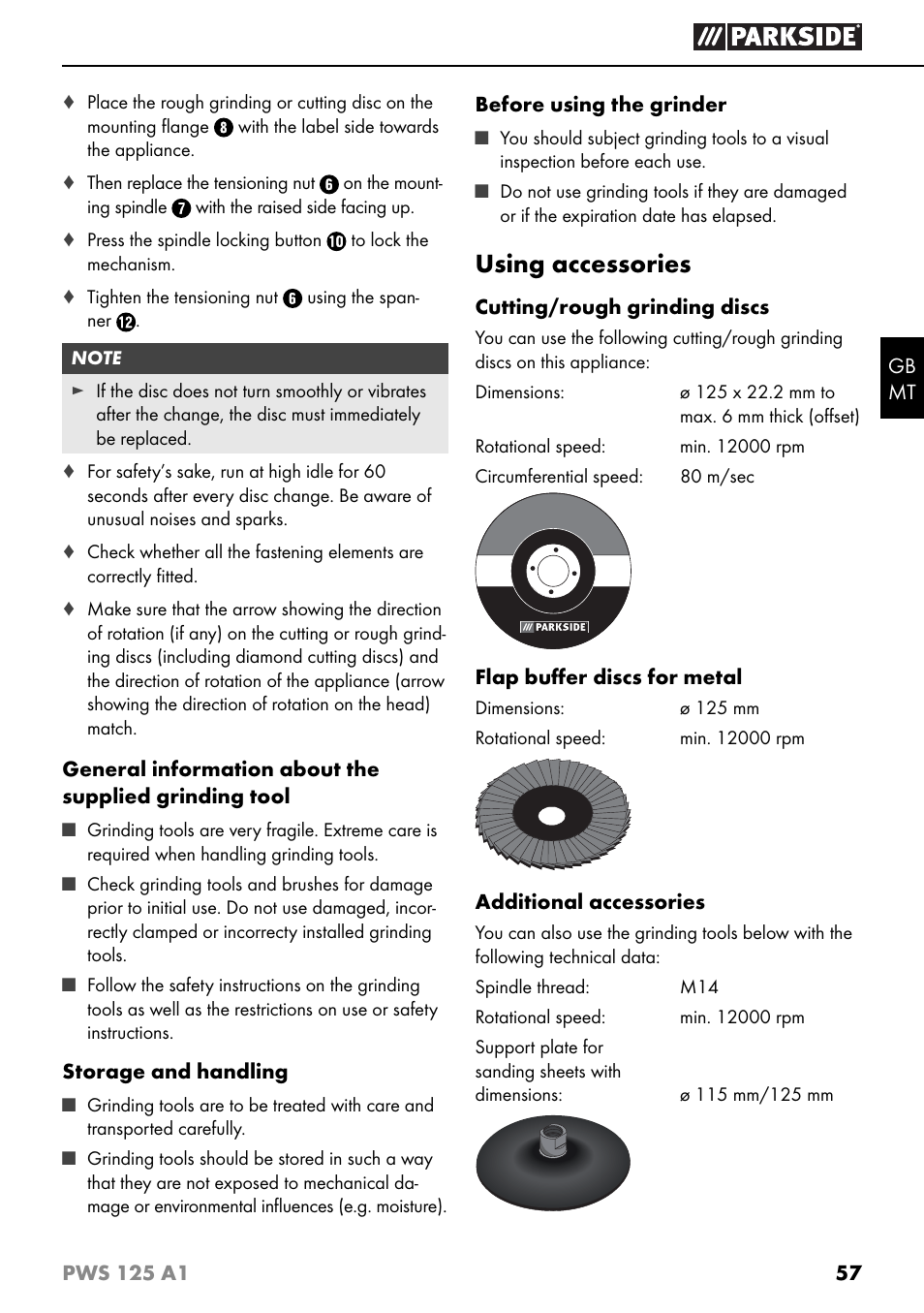 Using accessories | Parkside PWS 125 A1 User Manual | Page 60 / 79