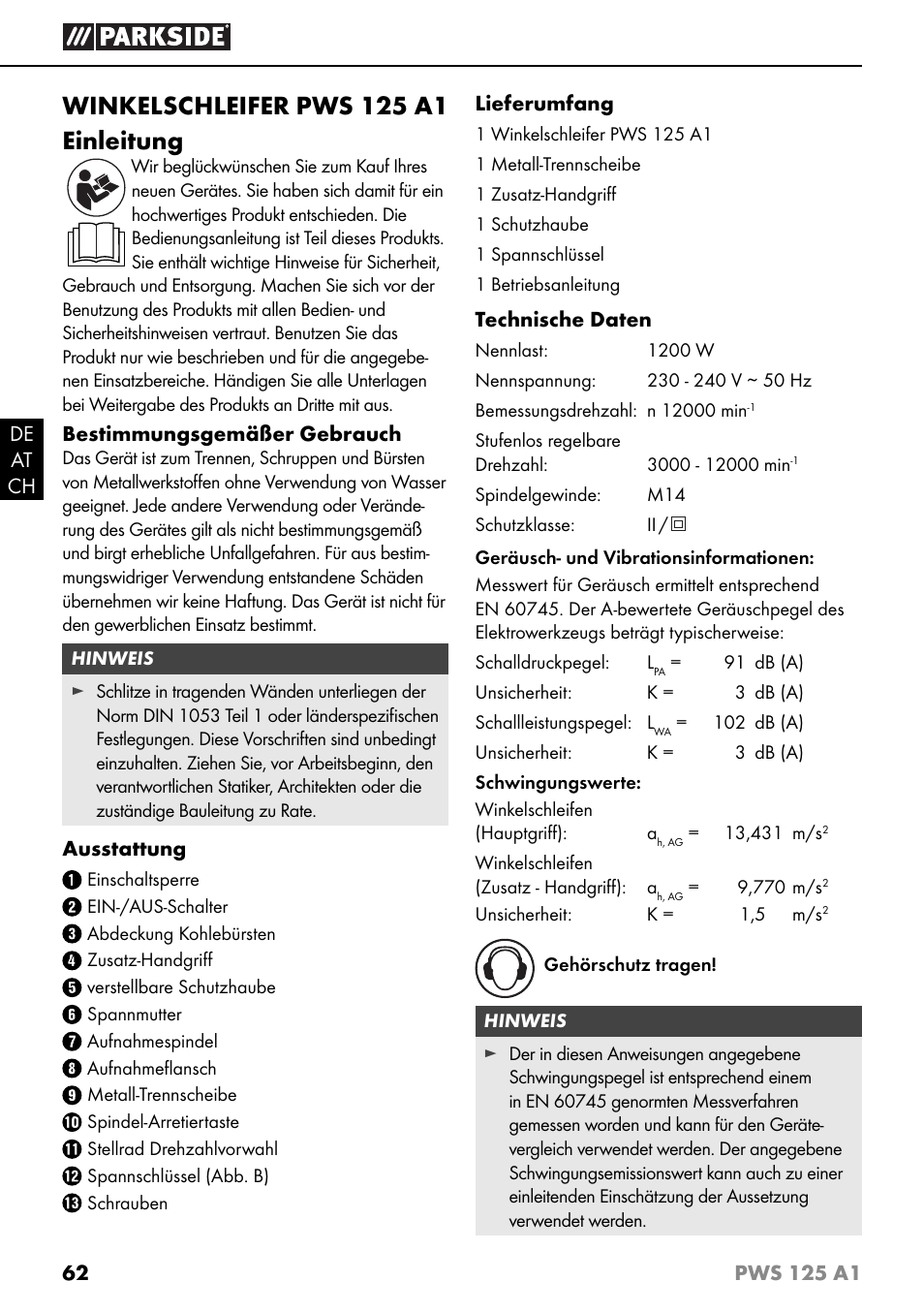 Winkelschleifer pws 125 a1 einleitung | Parkside PWS 125 A1 User Manual | Page 65 / 79