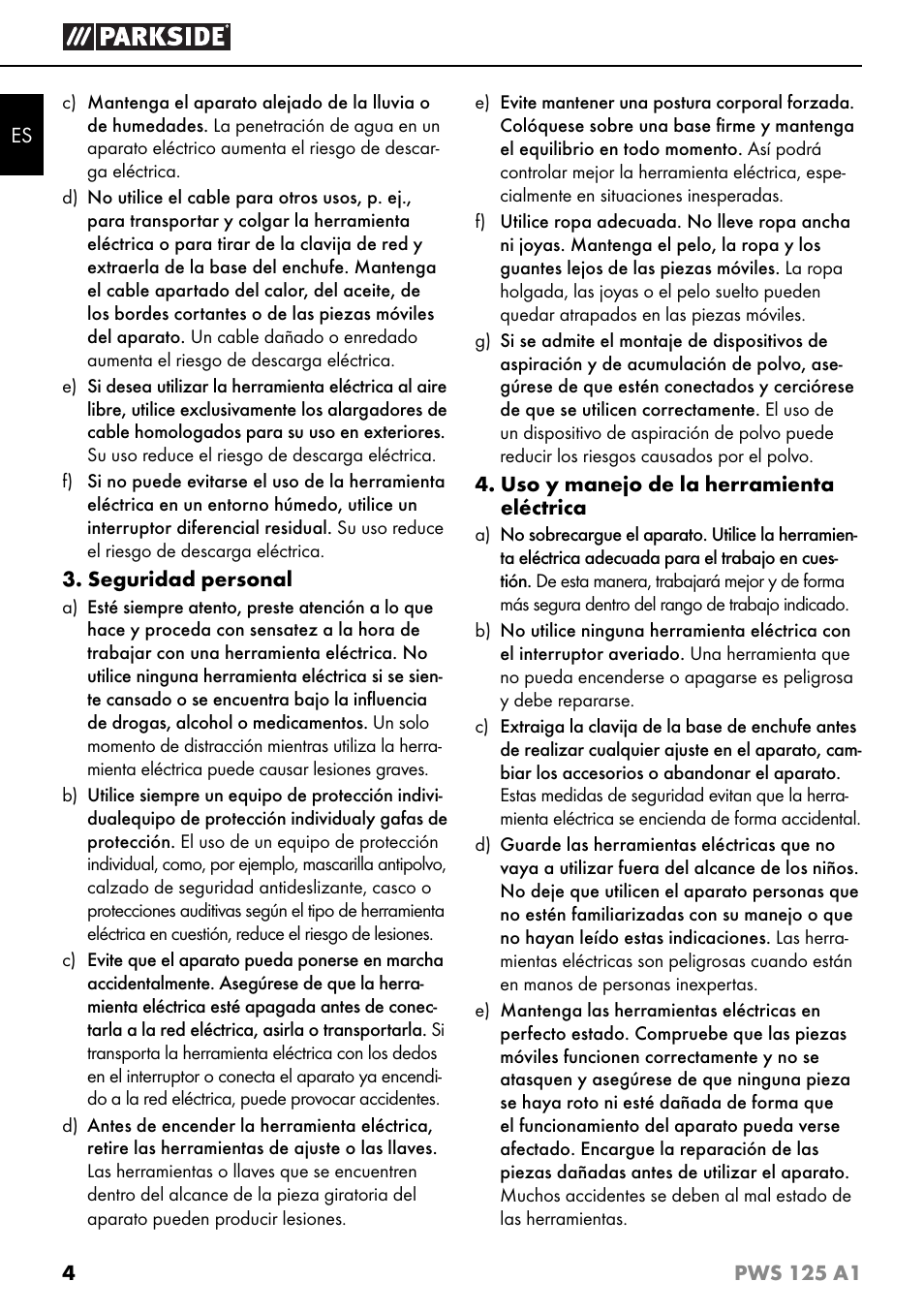 Parkside PWS 125 A1 User Manual | Page 7 / 79