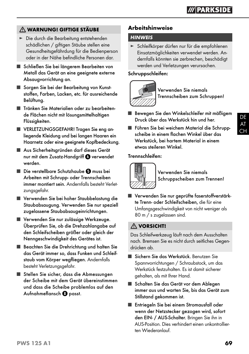 Parkside PWS 125 A1 User Manual | Page 72 / 79