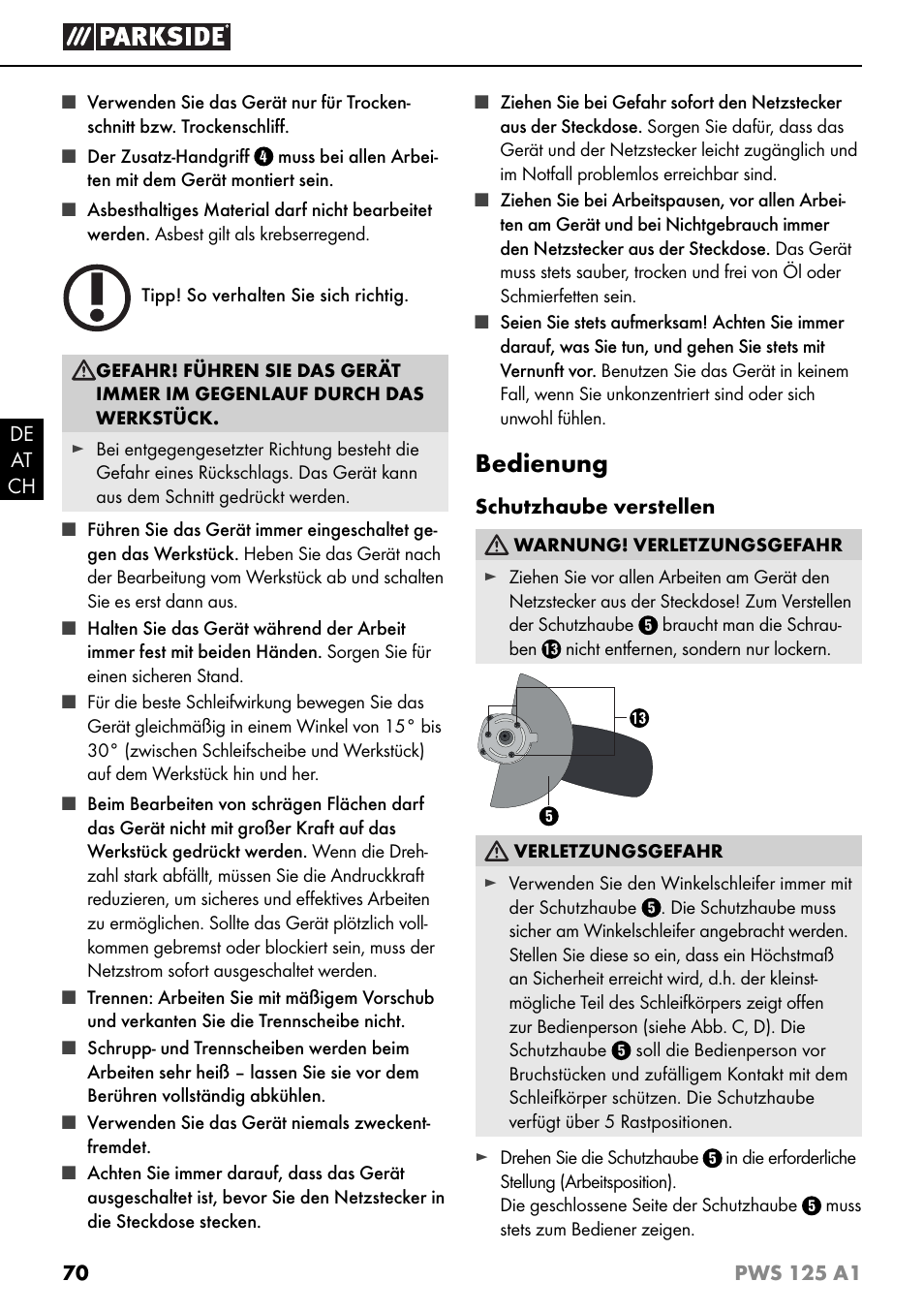 Bedienung | Parkside PWS 125 A1 User Manual | Page 73 / 79
