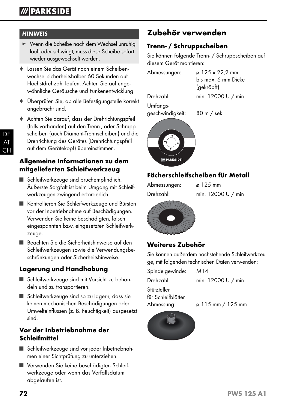 Zubehör verwenden | Parkside PWS 125 A1 User Manual | Page 75 / 79