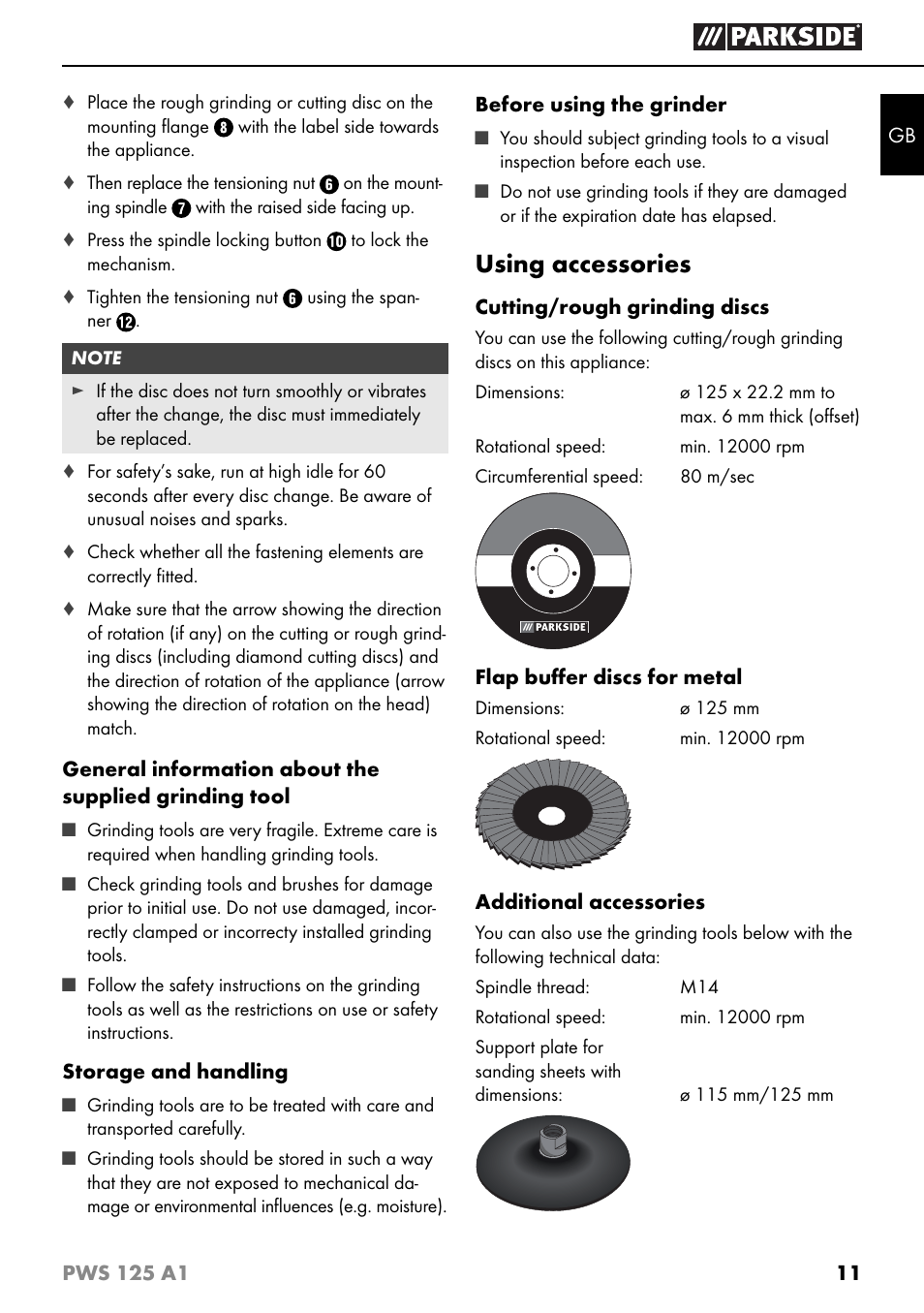 Using accessories | Parkside PWS 125 A1 User Manual | Page 14 / 105