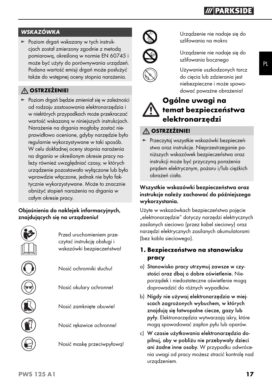 Parkside PWS 125 A1 User Manual | Page 20 / 105