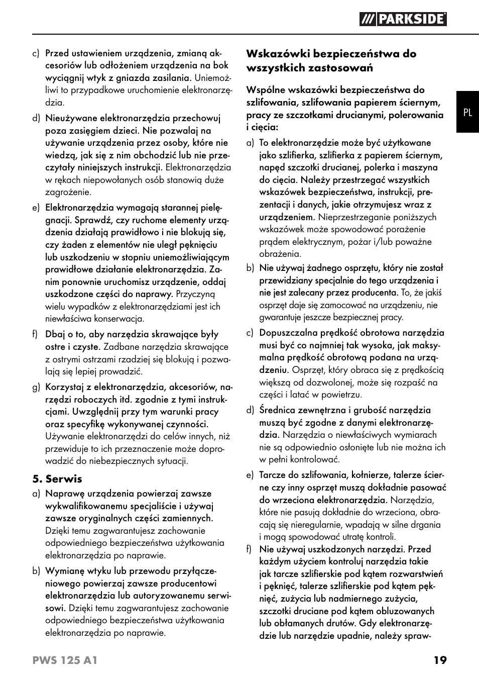 Parkside PWS 125 A1 User Manual | Page 22 / 105
