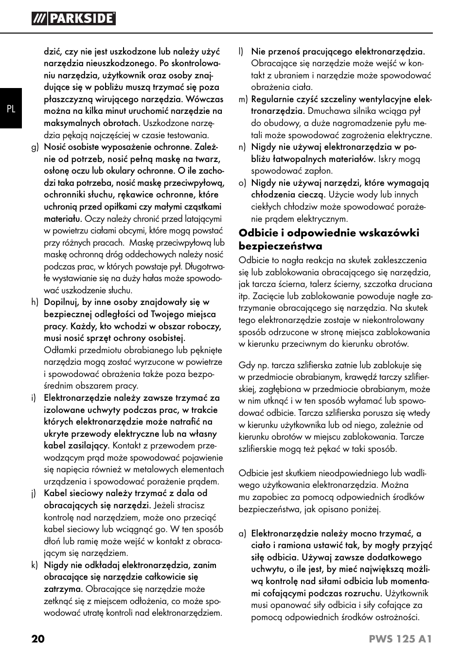 Parkside PWS 125 A1 User Manual | Page 23 / 105