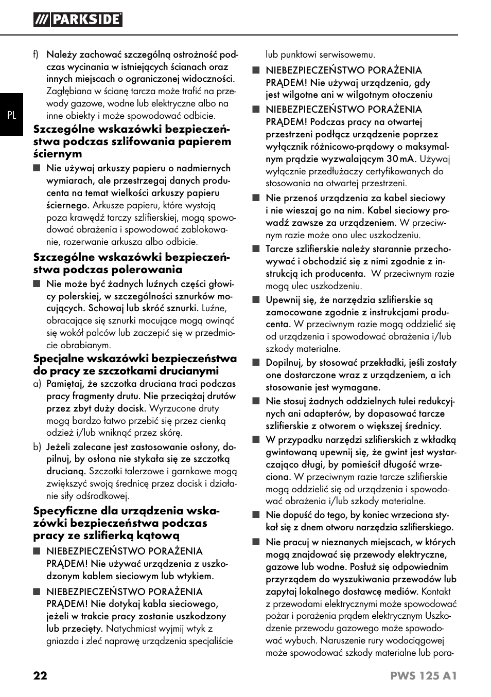 Parkside PWS 125 A1 User Manual | Page 25 / 105