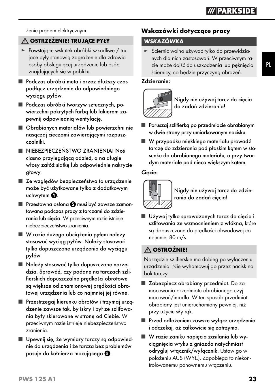 Parkside PWS 125 A1 User Manual | Page 26 / 105