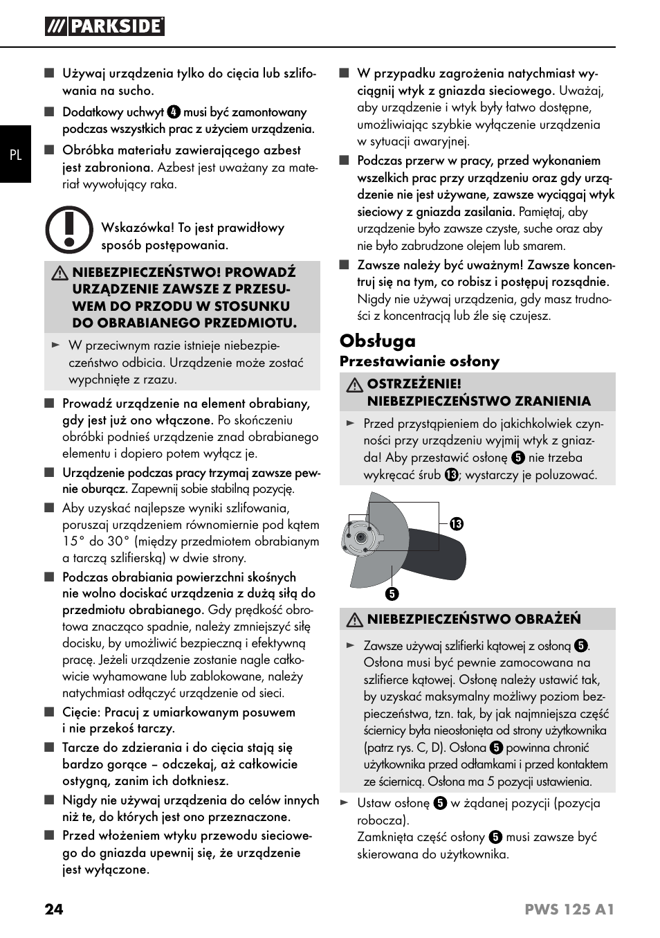 Obsługa | Parkside PWS 125 A1 User Manual | Page 27 / 105