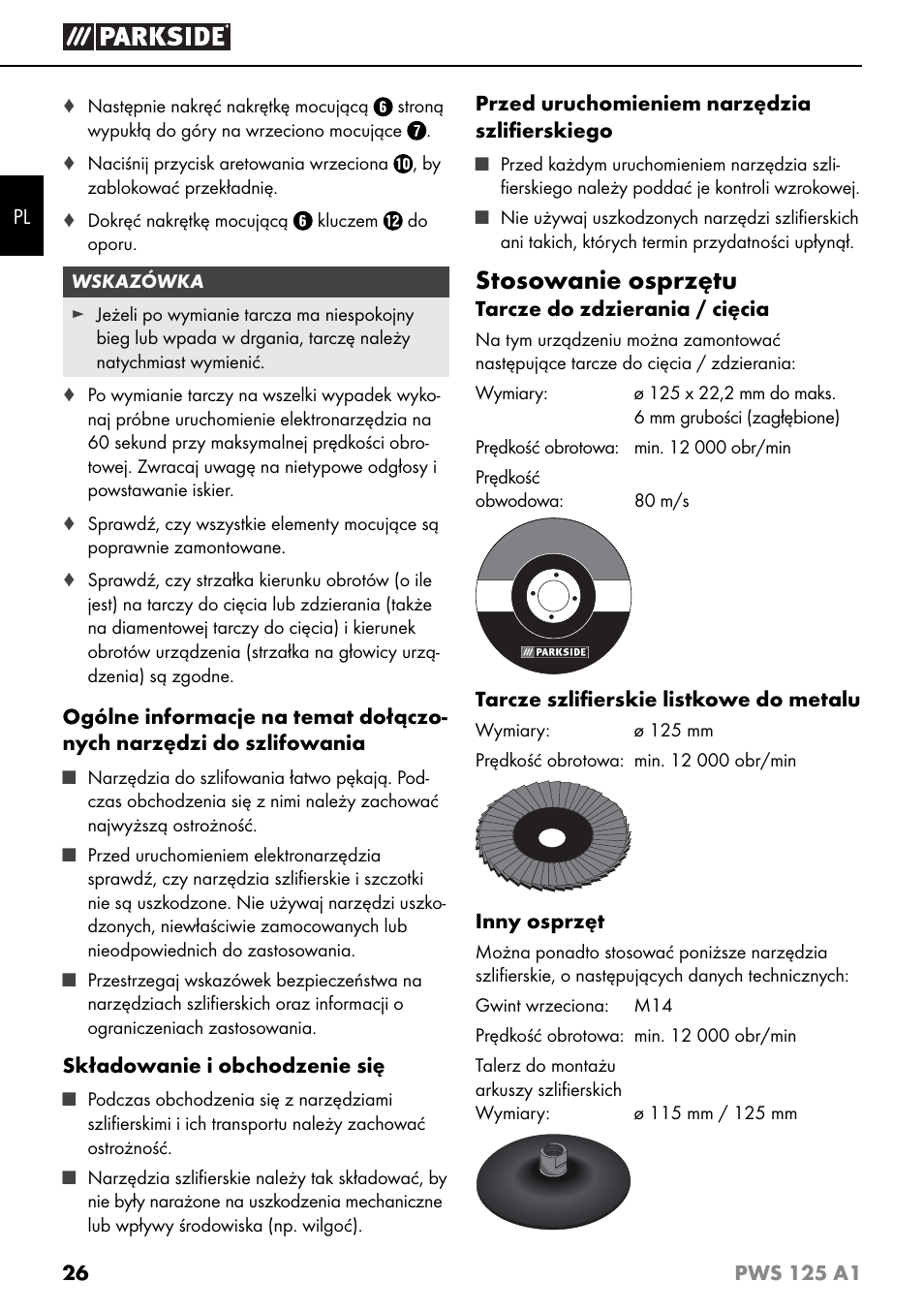 Stosowanie osprzętu | Parkside PWS 125 A1 User Manual | Page 29 / 105