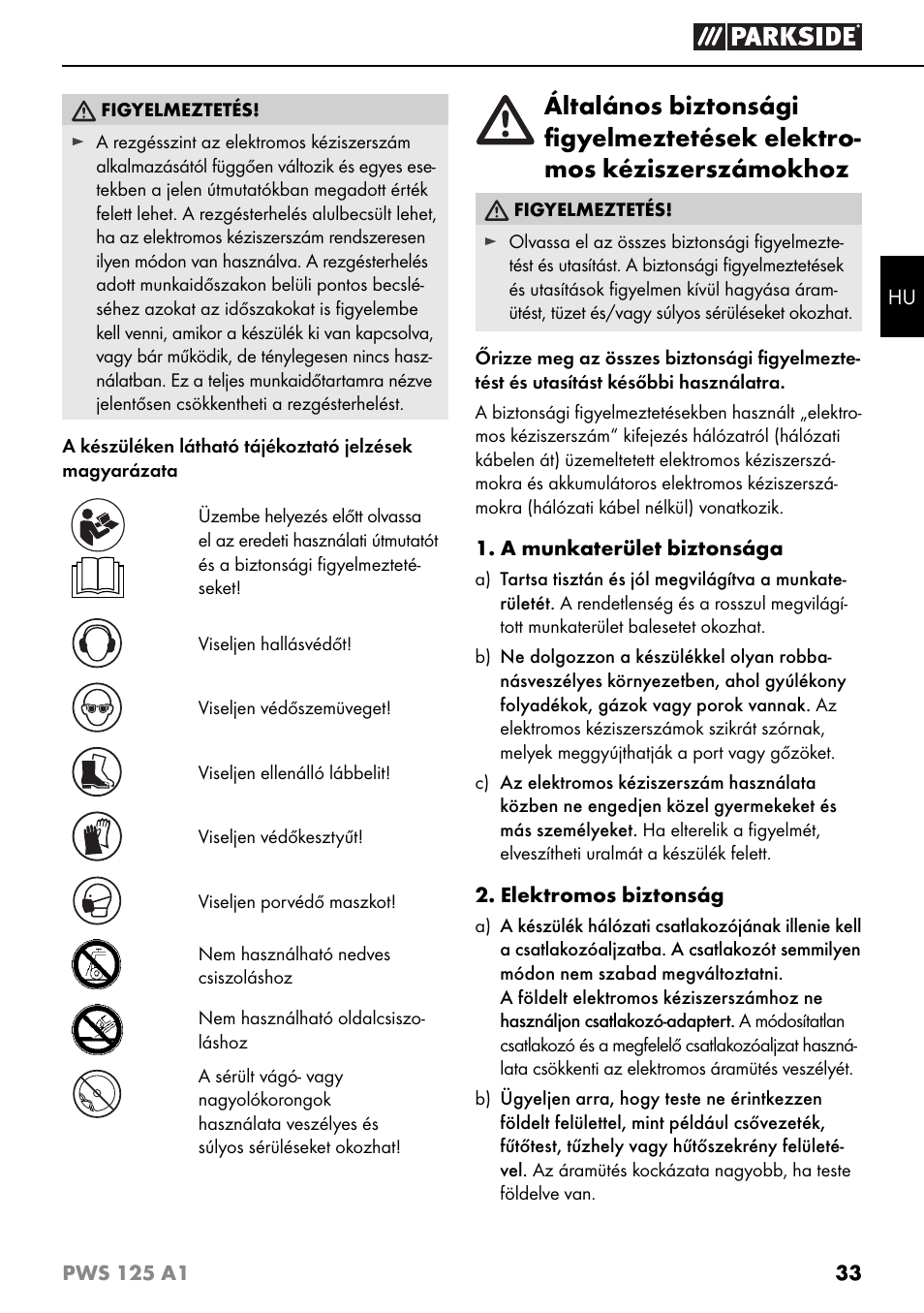 Parkside PWS 125 A1 User Manual | Page 36 / 105