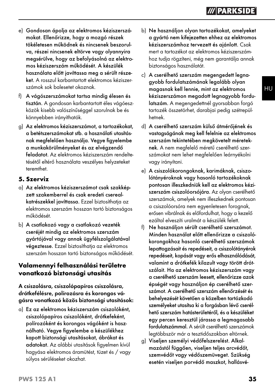 Parkside PWS 125 A1 User Manual | Page 38 / 105