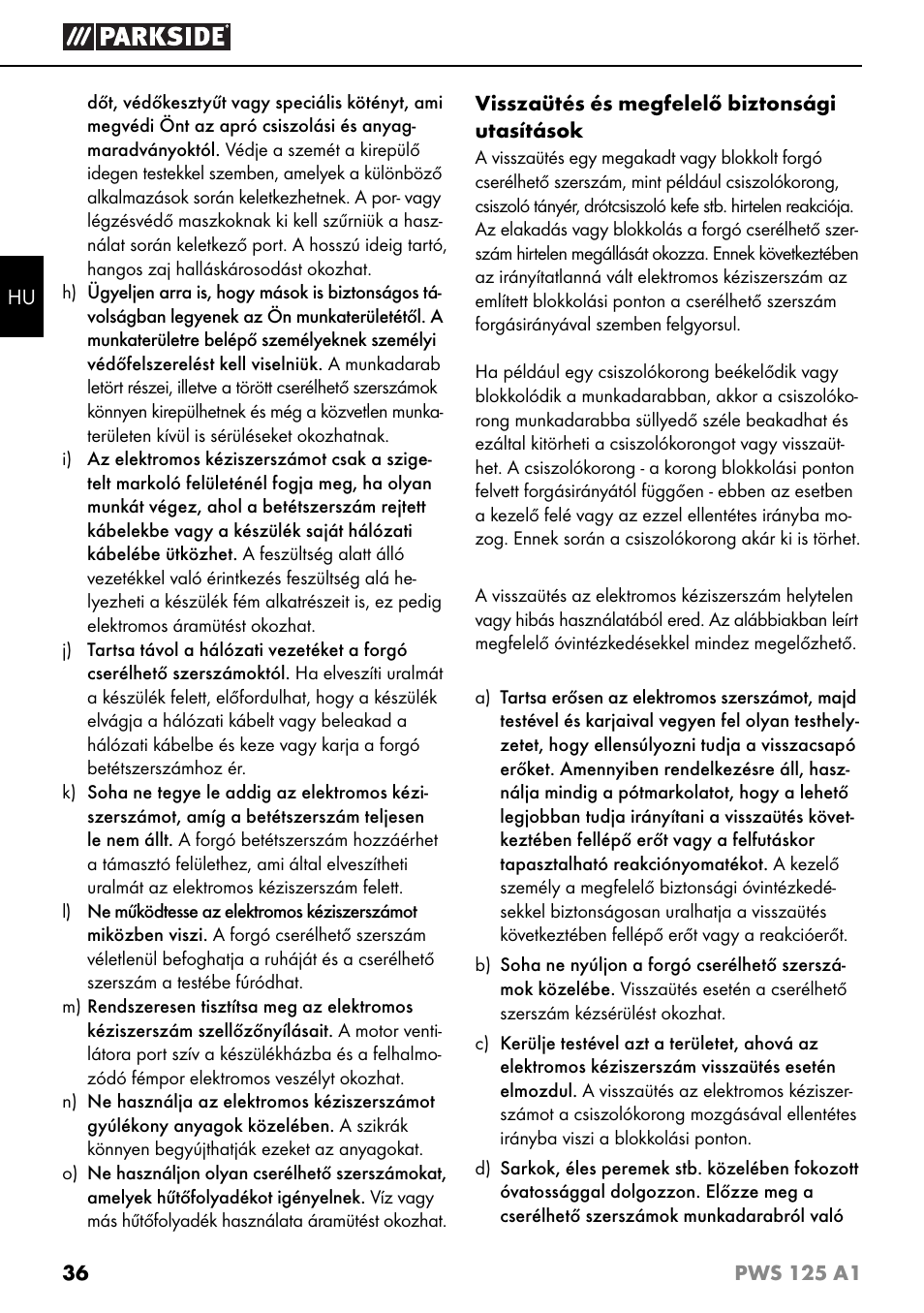 Parkside PWS 125 A1 User Manual | Page 39 / 105