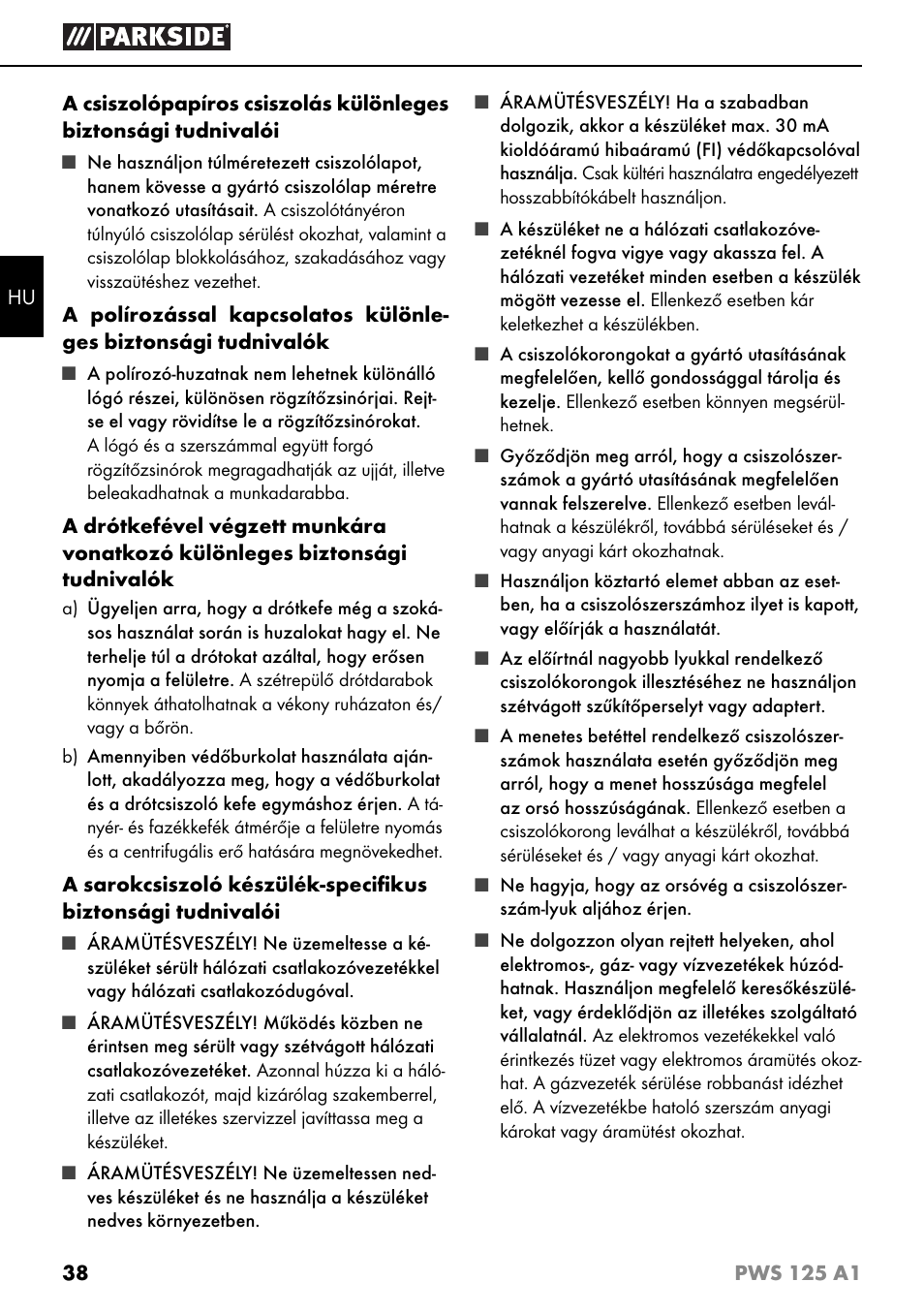 Parkside PWS 125 A1 User Manual | Page 41 / 105