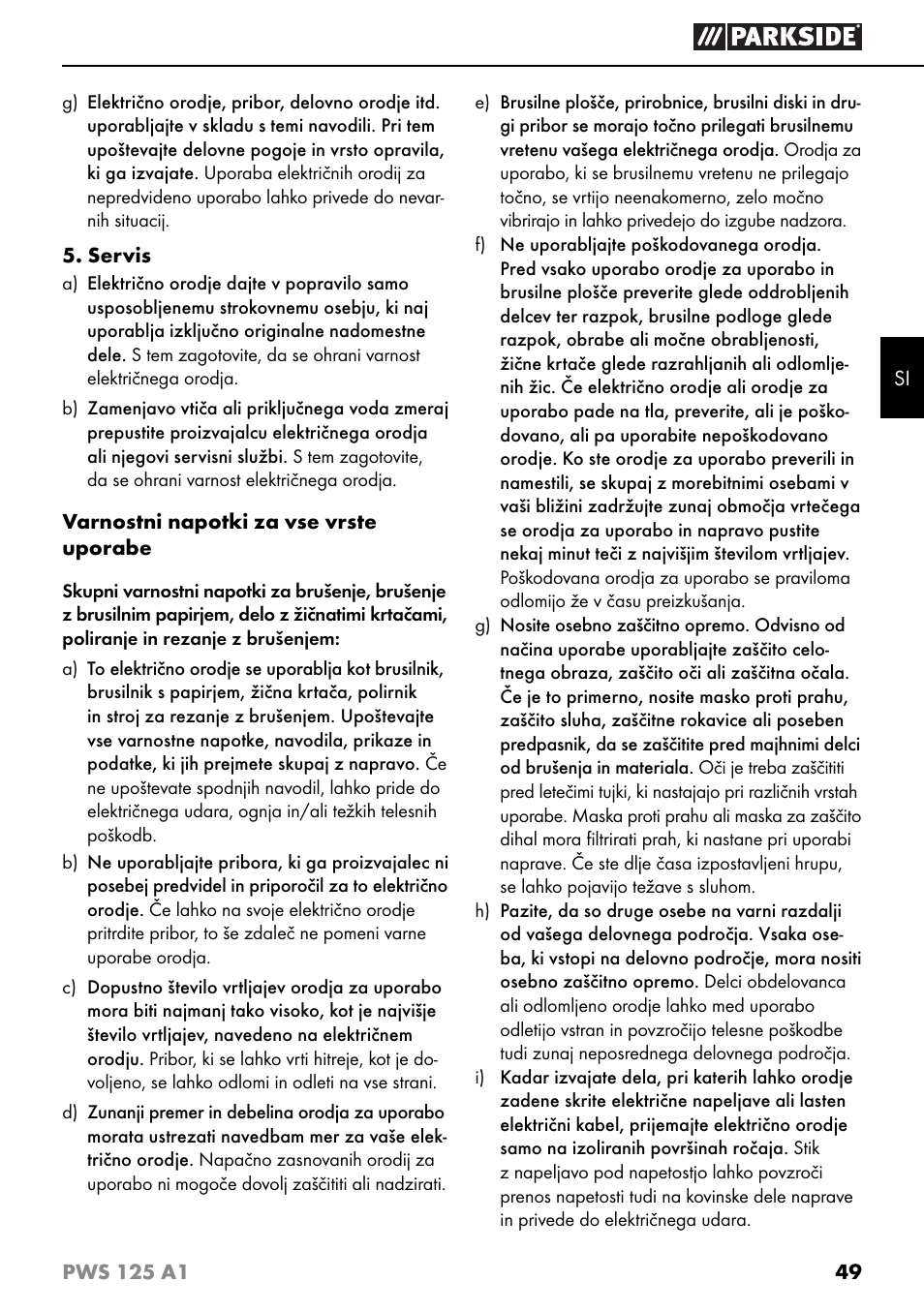 Parkside PWS 125 A1 User Manual | Page 52 / 105