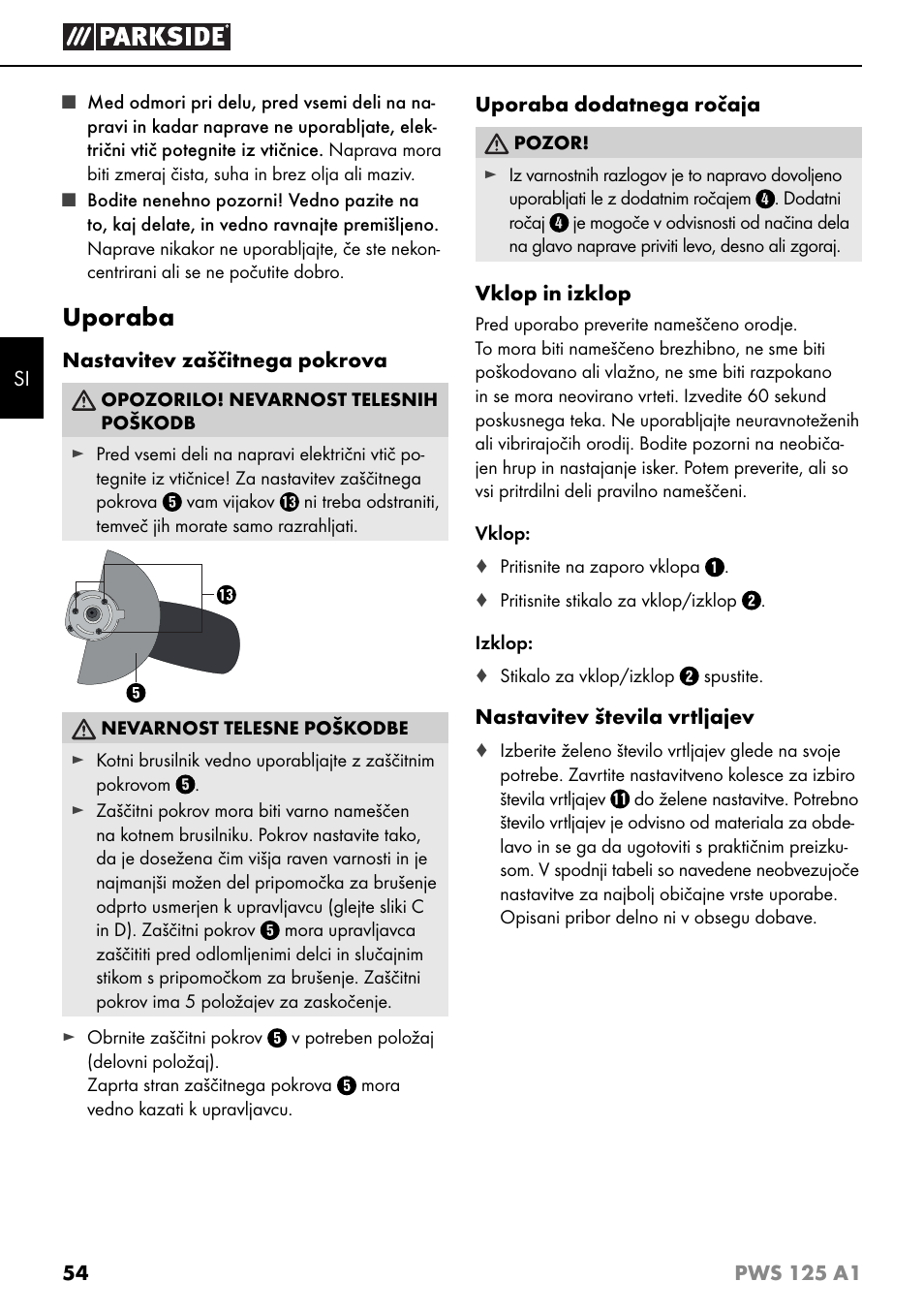 Uporaba | Parkside PWS 125 A1 User Manual | Page 57 / 105