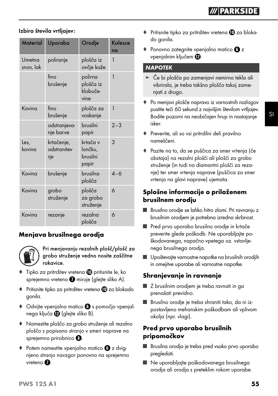 Parkside PWS 125 A1 User Manual | Page 58 / 105