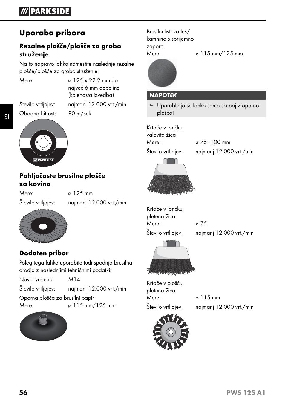 Uporaba pribora | Parkside PWS 125 A1 User Manual | Page 59 / 105