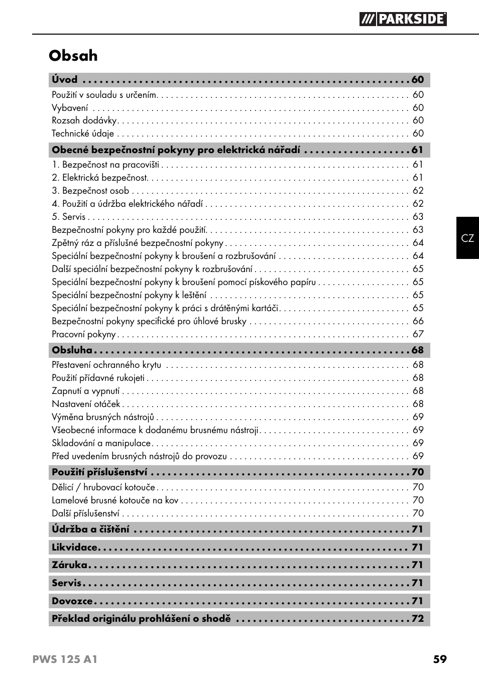 Parkside PWS 125 A1 User Manual | Page 62 / 105