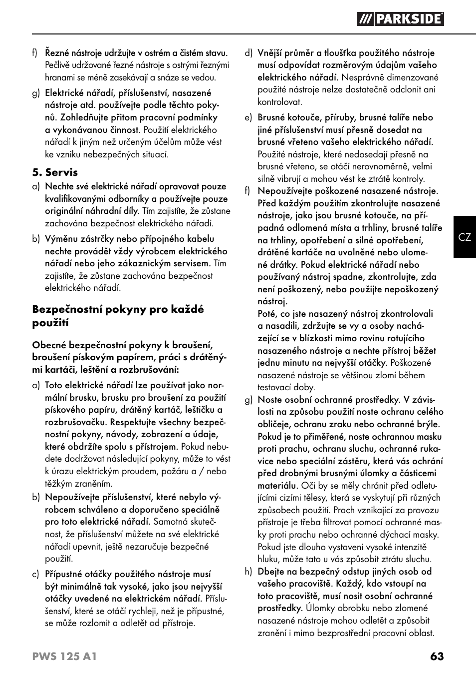 Parkside PWS 125 A1 User Manual | Page 66 / 105