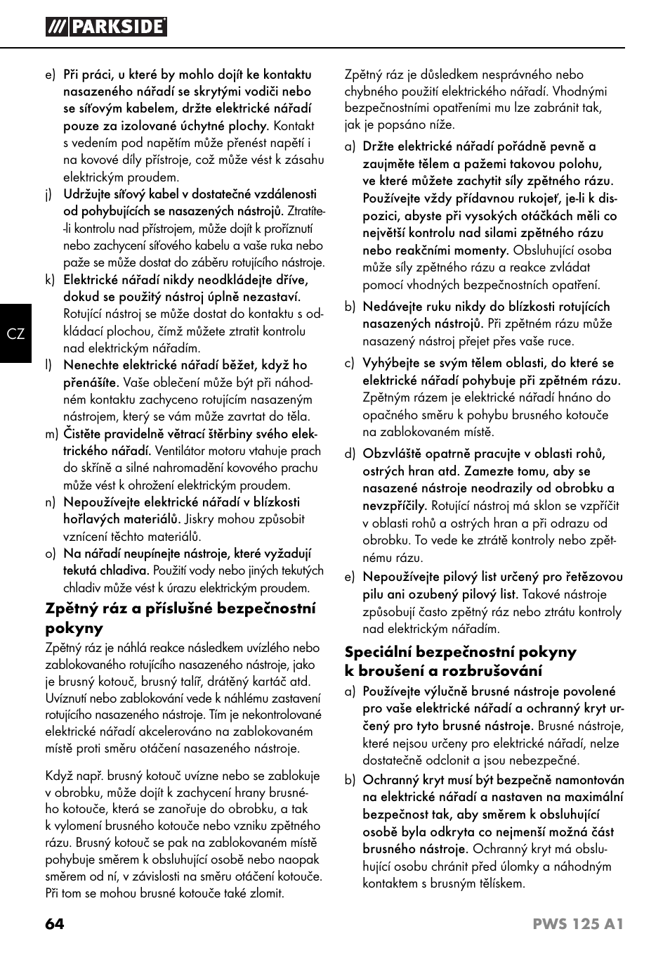 Parkside PWS 125 A1 User Manual | Page 67 / 105