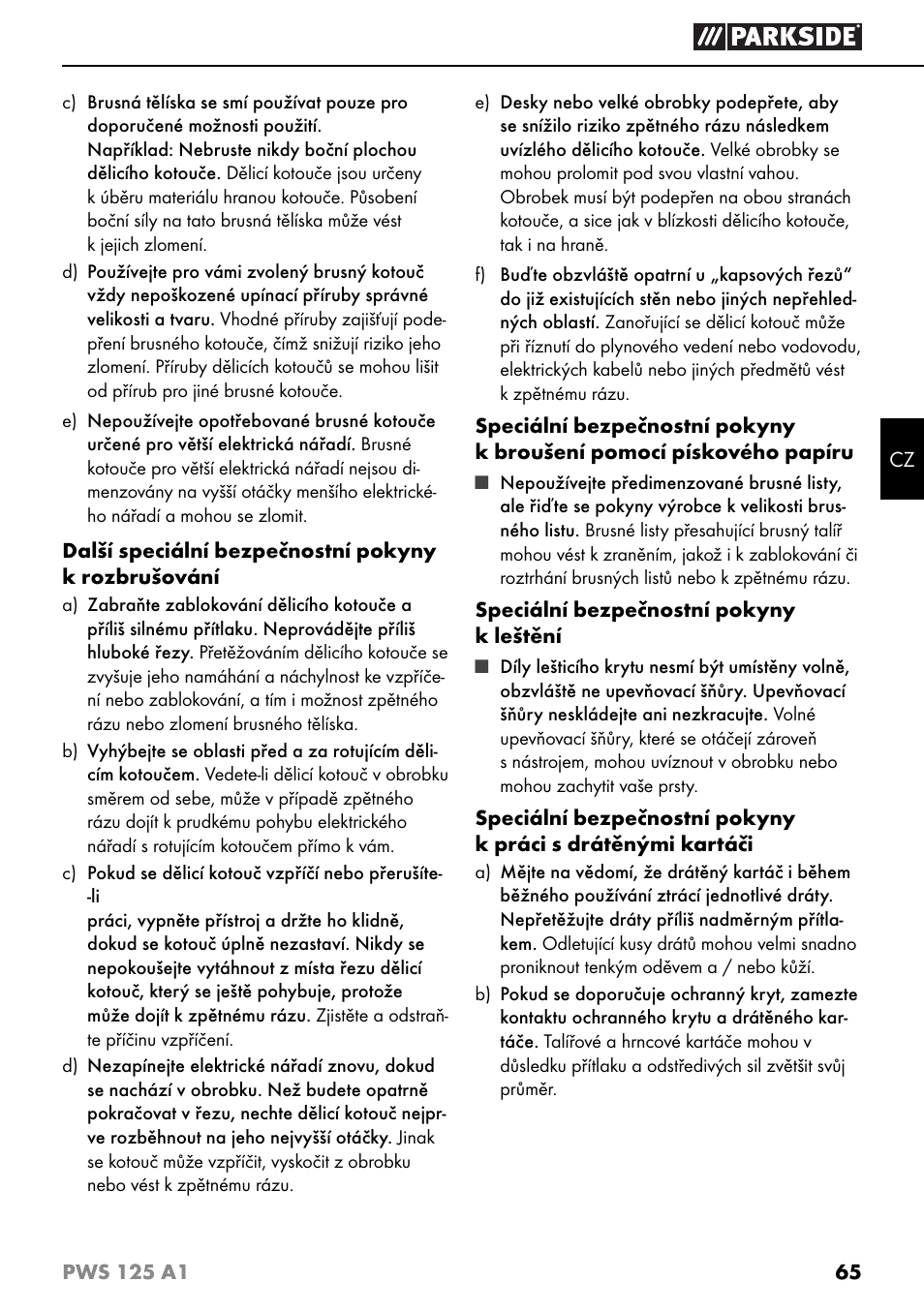 Parkside PWS 125 A1 User Manual | Page 68 / 105