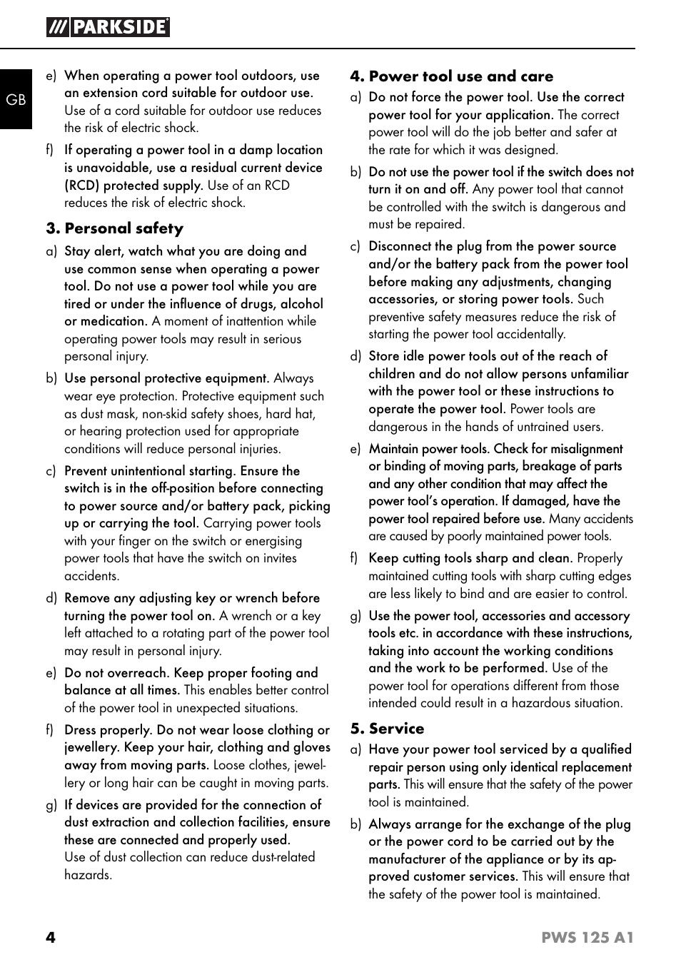 Parkside PWS 125 A1 User Manual | Page 7 / 105