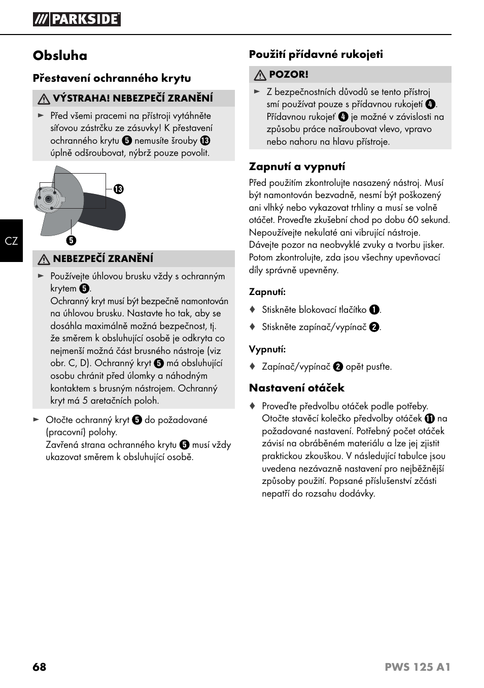Obsluha | Parkside PWS 125 A1 User Manual | Page 71 / 105