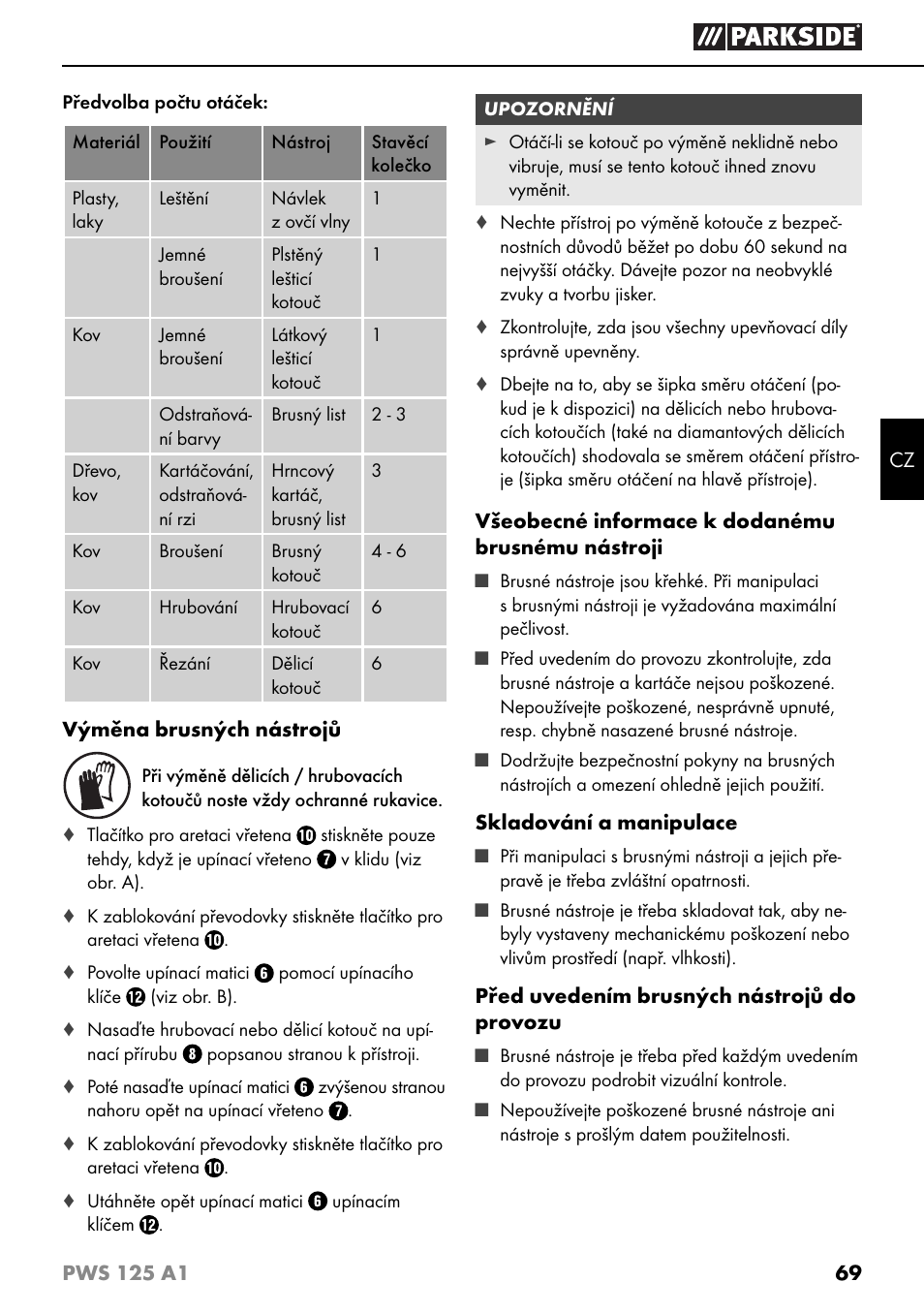 Parkside PWS 125 A1 User Manual | Page 72 / 105