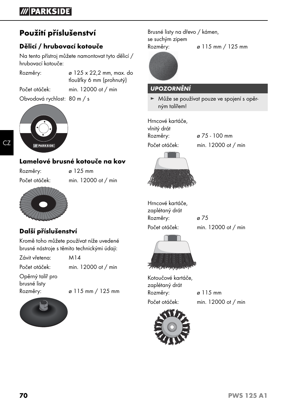 Použití příslušenství | Parkside PWS 125 A1 User Manual | Page 73 / 105